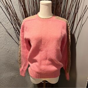 🌸PURE SCOTTISH SHETLAND WOOL PINK AND BEIGE HAD KNITTED SWEATER 🌸